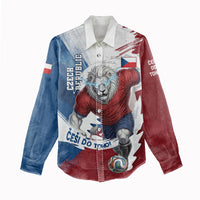Czech Republic Football Women Casual Shirt Fierce Athletic Lion Graphic In Painted Grunge Flag Style