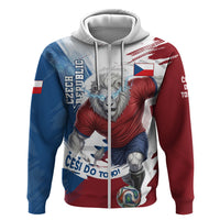 Czech Republic Football Zip Hoodie Fierce Athletic Lion Graphic In Painted Grunge Flag Style