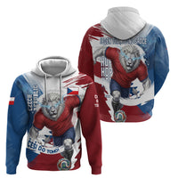 Czech Republic Football Zip Hoodie Fierce Athletic Lion Graphic In Painted Grunge Flag Style