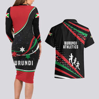 Burundi Couples Matching Long Sleeve Bodycon Dress and Hawaiian Shirt with Athletics Runners Black Red Green Flag Spirit