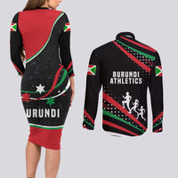 Burundi Couples Matching Long Sleeve Bodycon Dress and Long Sleeve Button Shirt with Athletics Runners Black Red Green Flag Spirit
