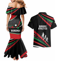 Burundi Couples Matching Mermaid Dress and Hawaiian Shirt with Athletics Runners Black Red Green Flag Spirit