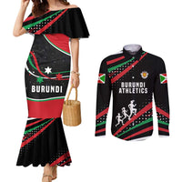 Burundi Couples Matching Mermaid Dress and Long Sleeve Button Shirt with Athletics Runners Black Red Green Flag Spirit