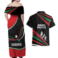 Burundi Couples Matching Off Shoulder Maxi Dress and Hawaiian Shirt with Athletics Runners Black Red Green Flag Spirit