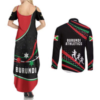 Burundi Couples Matching Summer Maxi Dress and Long Sleeve Button Shirt with Athletics Runners Black Red Green Flag Spirit