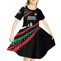Burundi Kid Short Sleeve Dress with Athletics Runners Black Red Green Flag Spirit