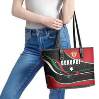 Burundi Leather Tote Bag with Athletics Runners Black Red Green Flag Spirit