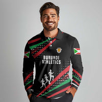 Burundi Long Sleeve Polo Shirt with Athletics Runners Black Red Green Flag Spirit