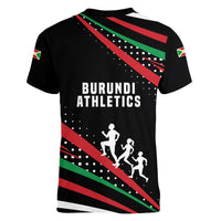 Burundi Women V-Neck T-Shirt with Athletics Runners Black Red Green Flag Spirit