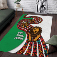 Burundi Lion Tribal Pattern Area Rug with National Motto Unité Travail Progrès