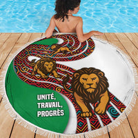 Burundi Lion Tribal Pattern Beach Blanket with National Motto Unité Travail Progrès