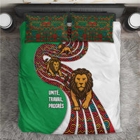 Burundi Lion Tribal Pattern Bedding Set with National Motto Unité Travail Progrès