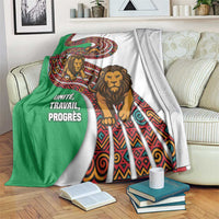 Burundi Lion Tribal Pattern Blanket with National Motto Unité Travail Progrès
