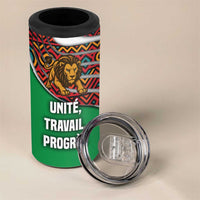 Burundi Lion Tribal Pattern 4 in 1 Can Cooler Tumbler with National Motto Unité Travail Progrès