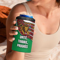 Burundi Lion Tribal Pattern 4 in 1 Can Cooler Tumbler with National Motto Unité Travail Progrès