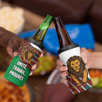 Burundi Lion Tribal Pattern 4 in 1 Can Cooler Tumbler with National Motto Unité Travail Progrès
