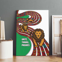 Burundi Lion Tribal Pattern Canvas Wall Art with National Motto Unité Travail Progrès