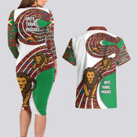 Burundi Lion Tribal Pattern Couples Matching Long Sleeve Bodycon Dress and Hawaiian Shirt with National Motto Unité Travail Progrès