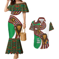 Burundi Lion Tribal Pattern Couples Matching Mermaid Dress and Hawaiian Shirt with National Motto Unité Travail Progrès