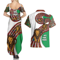 Burundi Lion Tribal Pattern Couples Matching Summer Maxi Dress and Hawaiian Shirt with National Motto Unité Travail Progrès
