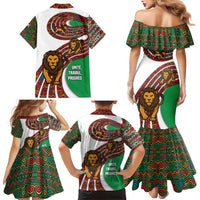 Burundi Lion Tribal Pattern Family Matching Mermaid Dress and Hawaiian Shirt with National Motto Unité Travail Progrès