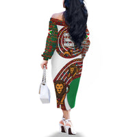 Burundi Lion Tribal Pattern Family Matching Off The Shoulder Long Sleeve Dress and Hawaiian Shirt with National Motto Unité Travail Progrès