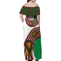 Burundi Lion Tribal Pattern Family Matching Off Shoulder Maxi Dress and Hawaiian Shirt with National Motto Unité Travail Progrès