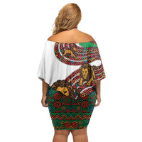 Burundi Lion Tribal Pattern Family Matching Off Shoulder Short Dress and Hawaiian Shirt with National Motto Unité Travail Progrès