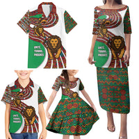 Burundi Lion Tribal Pattern Family Matching Puletasi and Hawaiian Shirt with National Motto Unité Travail Progrès
