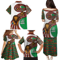 Burundi Lion Tribal Pattern Family Matching Puletasi and Hawaiian Shirt with National Motto Unité Travail Progrès