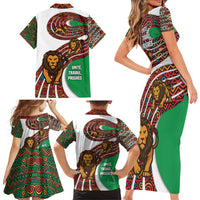 Burundi Lion Tribal Pattern Family Matching Short Sleeve Bodycon Dress and Hawaiian Shirt with National Motto Unité Travail Progrès