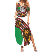 Burundi Lion Tribal Pattern Family Matching Summer Maxi Dress and Hawaiian Shirt with National Motto Unité Travail Progrès