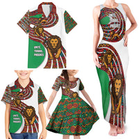 Burundi Lion Tribal Pattern Family Matching Tank Maxi Dress and Hawaiian Shirt with National Motto Unité Travail Progrès