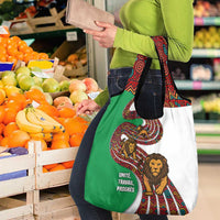 Burundi Lion Tribal Pattern Grocery Bag with National Motto Unité Travail Progrès