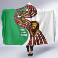 Burundi Lion Tribal Pattern Hooded Blanket with National Motto Unité Travail Progrès