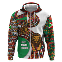 Burundi Lion Tribal Pattern Hoodie with National Motto Unité Travail Progrès