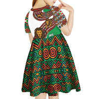 Burundi Lion Tribal Pattern Kid Short Sleeve Dress with National Motto Unité Travail Progrès