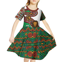 Burundi Lion Tribal Pattern Kid Short Sleeve Dress with National Motto Unité Travail Progrès