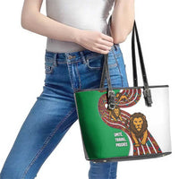 Burundi Lion Tribal Pattern Leather Tote Bag with National Motto Unité Travail Progrès