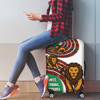 Burundi Lion Tribal Pattern Luggage Cover with National Motto Unité Travail Progrès