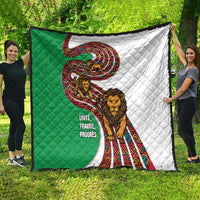 Burundi Lion Tribal Pattern Quilt with National Motto Unité Travail Progrès