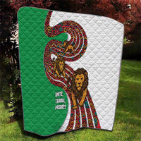 Burundi Lion Tribal Pattern Quilt with National Motto Unité Travail Progrès