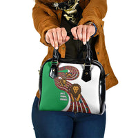 Burundi Lion Tribal Pattern Shoulder Handbag with National Motto Unité Travail Progrès