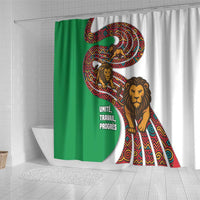 Burundi Lion Tribal Pattern Shower Curtain with National Motto Unité Travail Progrès