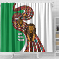 Burundi Lion Tribal Pattern Shower Curtain with National Motto Unité Travail Progrès