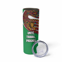 Burundi Lion Tribal Pattern Skinny Tumbler with National Motto Unité Travail Progrès