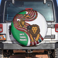Burundi Lion Tribal Pattern Spare Tire Cover with National Motto Unité Travail Progrès