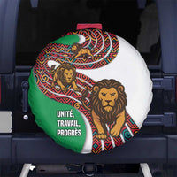 Burundi Lion Tribal Pattern Spare Tire Cover with National Motto Unité Travail Progrès