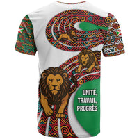 Burundi Lion Tribal Pattern T Shirt with National Motto Unité Travail Progrès