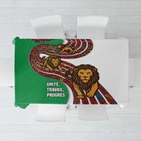 Burundi Lion Tribal Pattern Tablecloth with National Motto Unité Travail Progrès